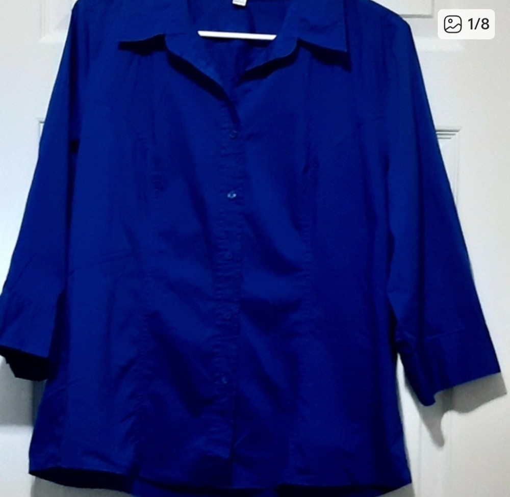 Fashion Bug XL Blue Cotton Woven Collared Button-Up 3/4 Sleeve Shirt Women's