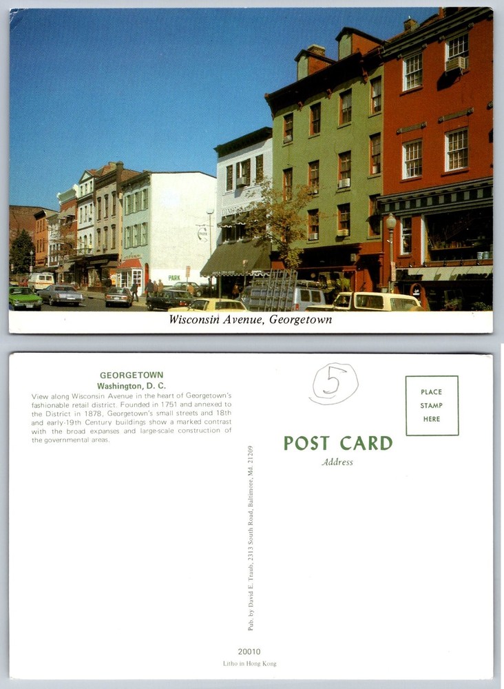Georgetown Washington DC Wisconsin Avenue Shops Vintage Chrome Postcard
