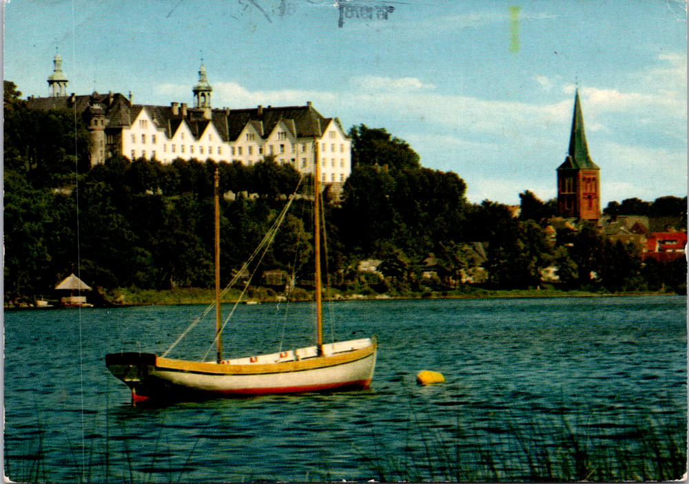 Vintage Postcard Plön Germany Lake Boat Castle Scenic View