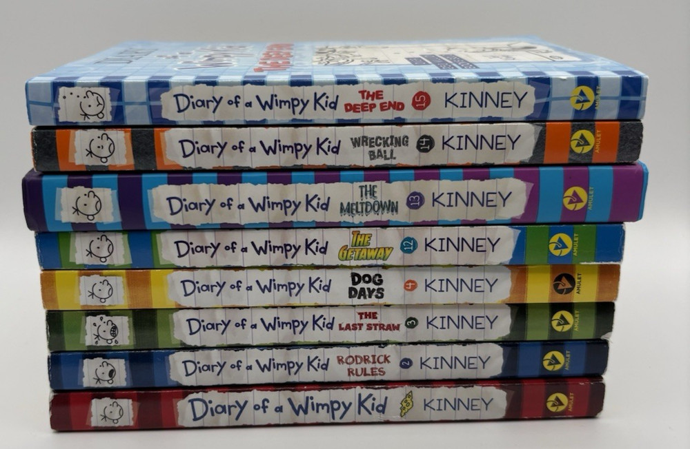 Diary of a Wimpy Kid Book Series Lot of 8 by Jeff Kinney (Books #1-4 and #12-15)