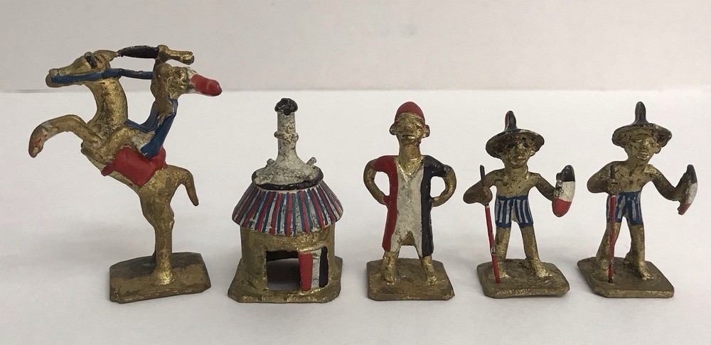 Vtg Ashanti African Tribal Metal Figures 2.5” Painted Gold Weights Set Of 5 (C)