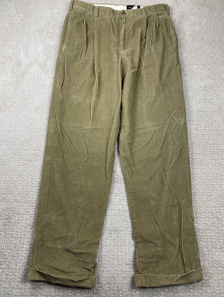 VTG Eddie Bauer Pants Mens 33x32 Corduroy Tan Straight Pleated Cuffed Outdoors