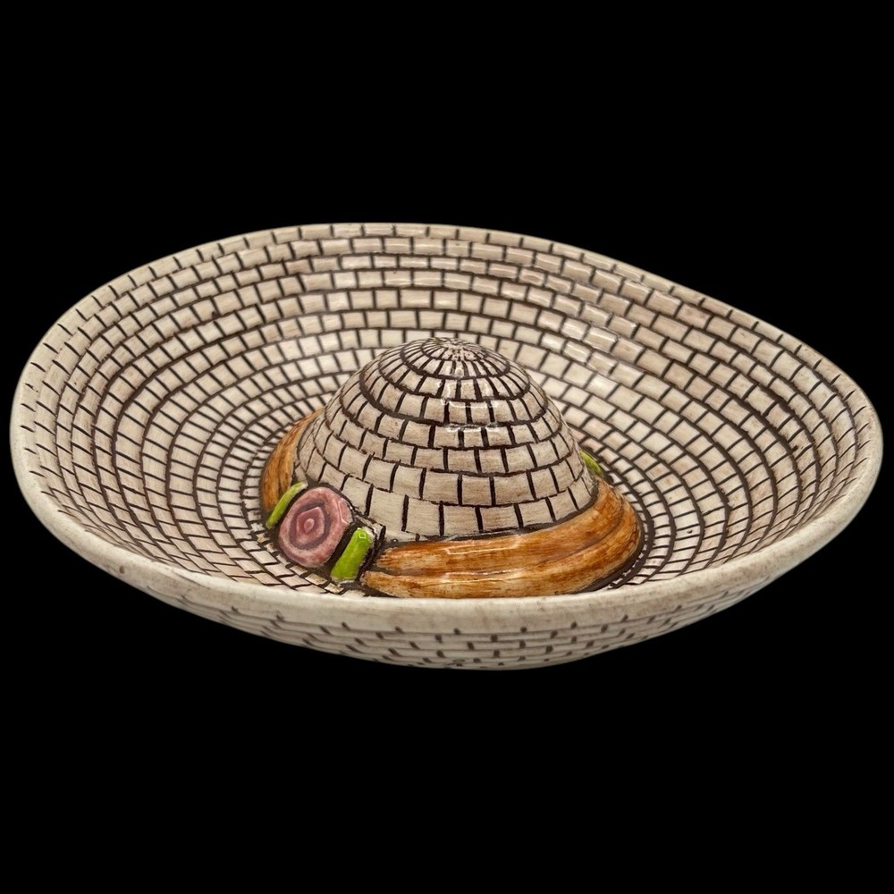 Vintage Pottery Craft Ceramic Sombrero Hat Serving Dip Bowl Dish