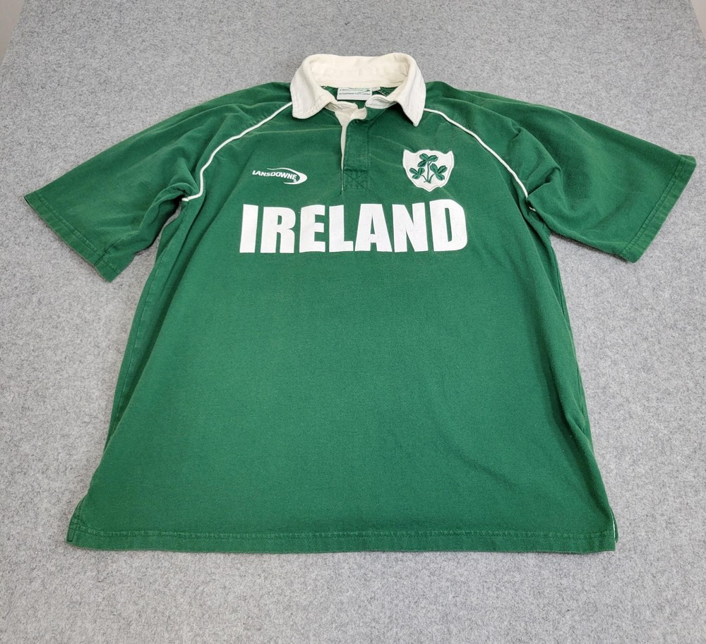 Ireland Shirt Mens Large Green Rugby Shamrock Crest Short Sleeve Polo Collar