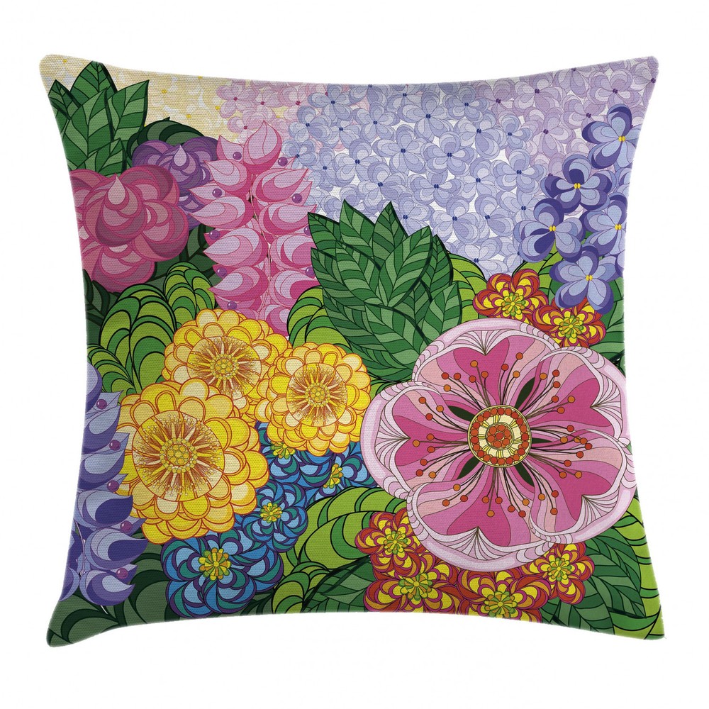Vintage Square Floral Throw Pillow Cover Nature Buds 16 Inches