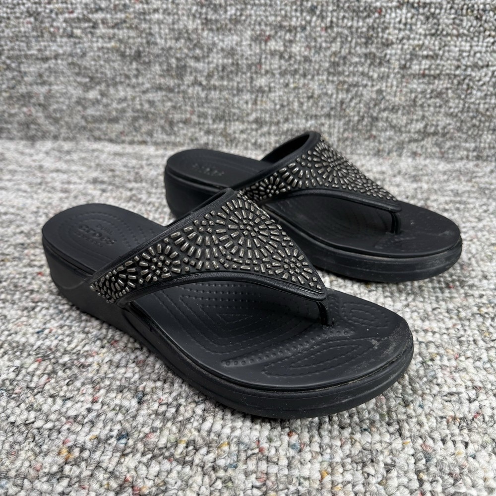 Crocs Womens Monterey Diamante Wedge Flip Flops White Size 8