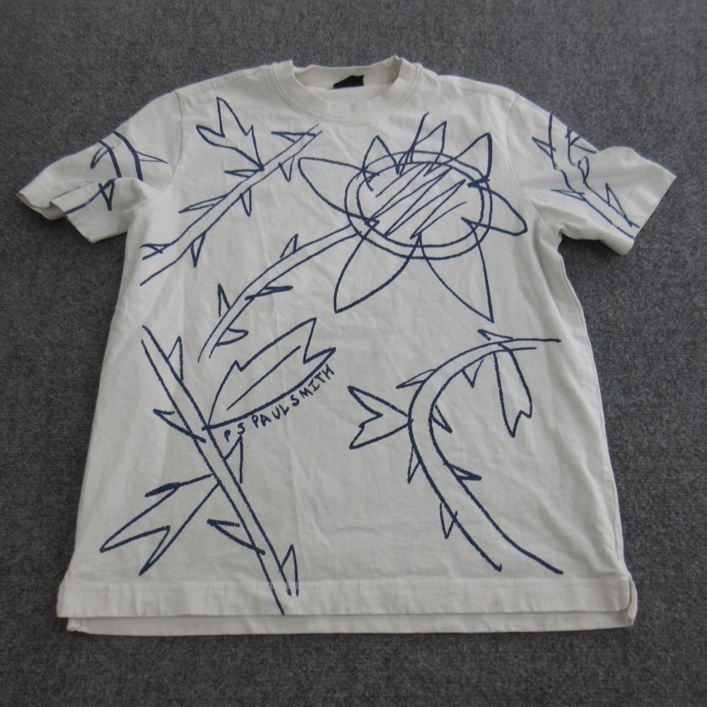 PS Paul Smith Shirt Mens Medium White Short Sleeve Abstract Floral Graphic Tee-image