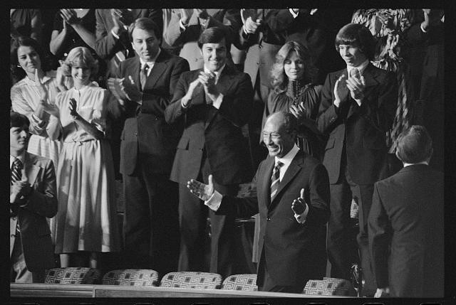 Egyptian President Anwar Sadat acknowledges applause during Joint Session