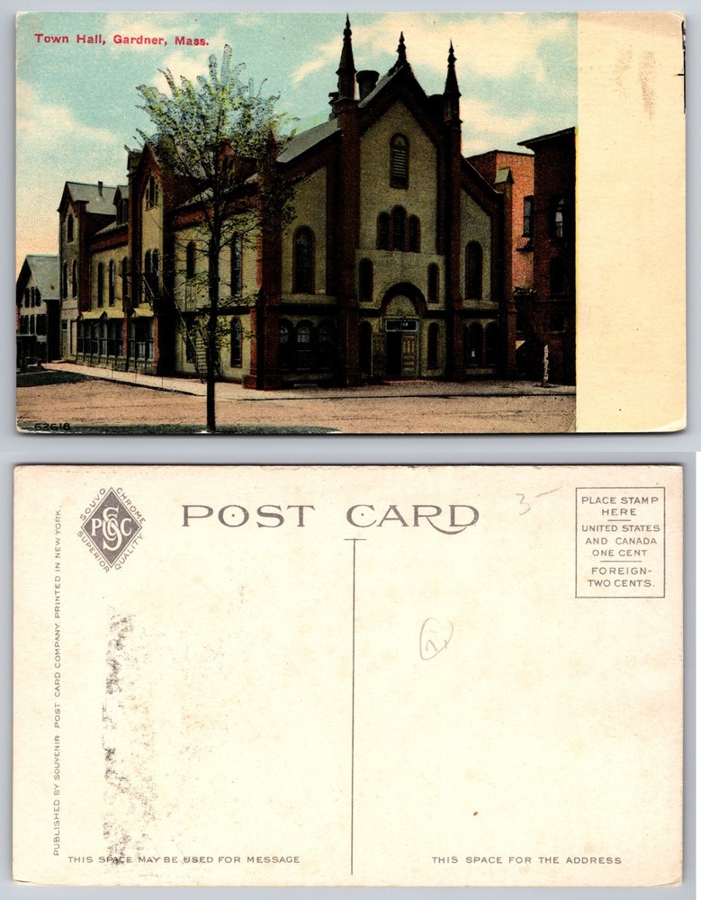 Town Hall Gardner Massachusetts Postcard
