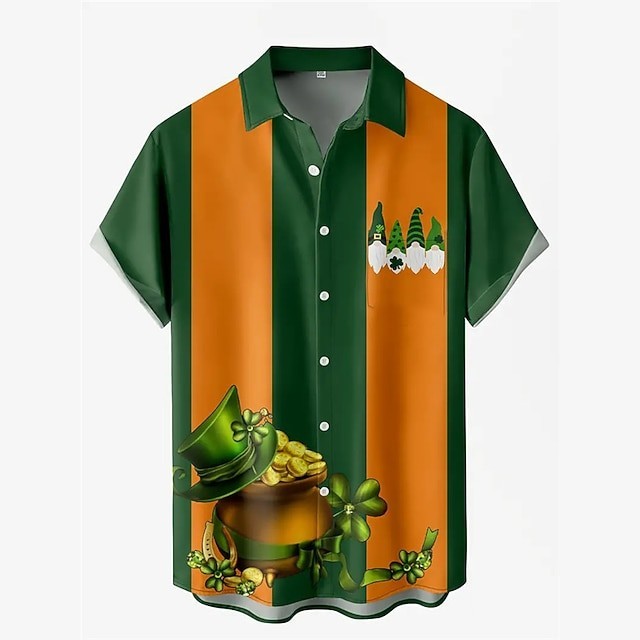 St Patricks Day Hawaiian Shirt Lucky Shamrock Green White Plaid Festival Top