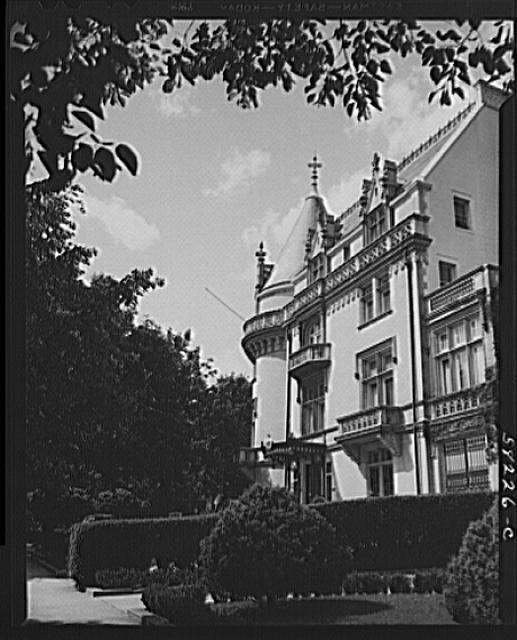 1910s-1940s European Castle Mansion Turret Gardens Exterior Photograph
