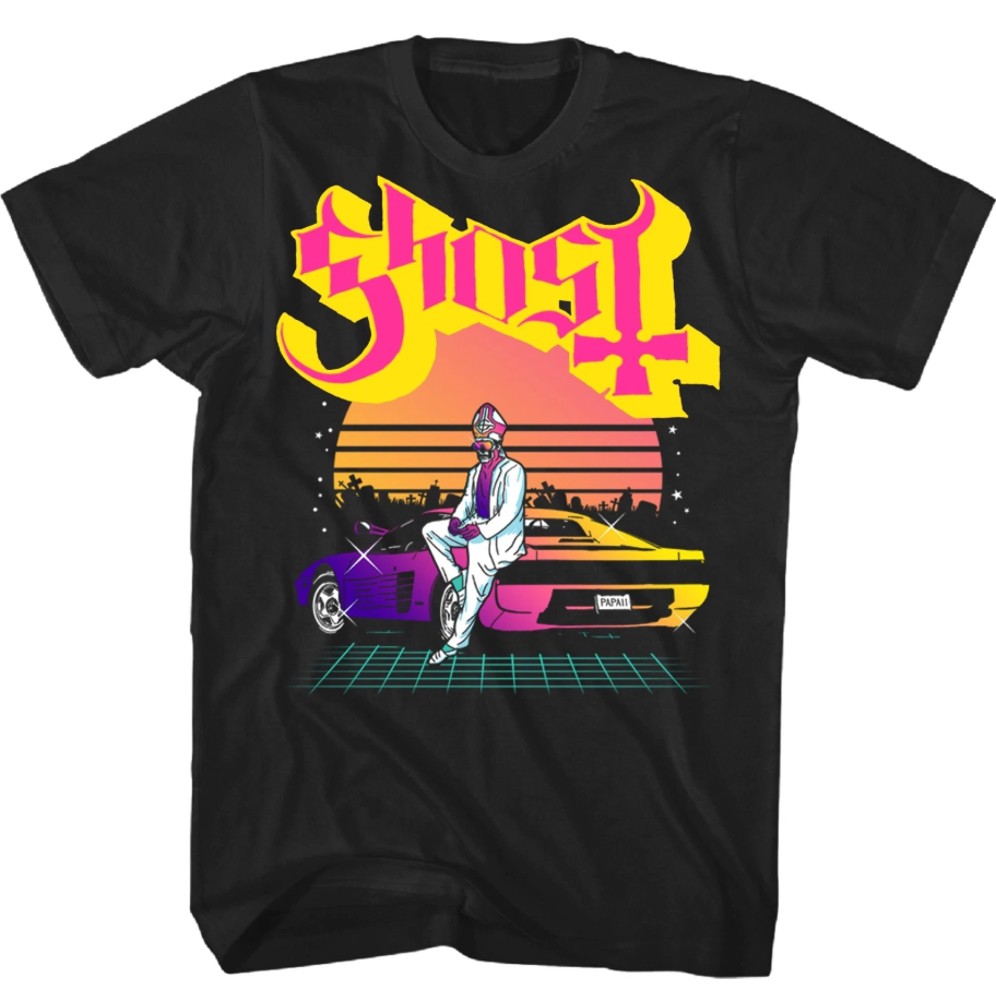Ghost Papa Lambo Men’s T-Shirt | Rock & Roll Music Classic Band Tee – Black Unis