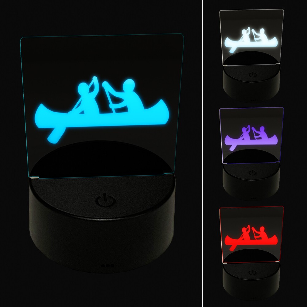 Two Person Canoe Team Water Boat with Paddle 3D LED Night Light Sign Lamp