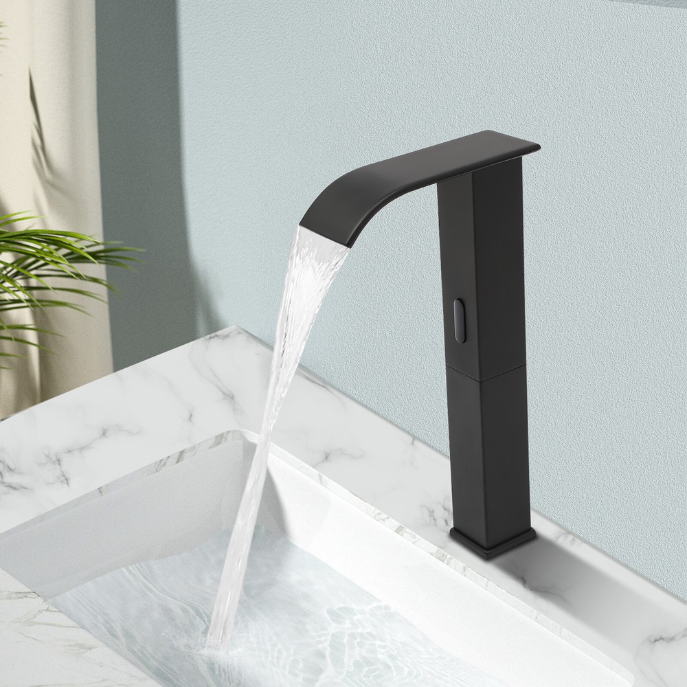 Black Modern Kitchen Sensor Faucet with Temp Control Valve