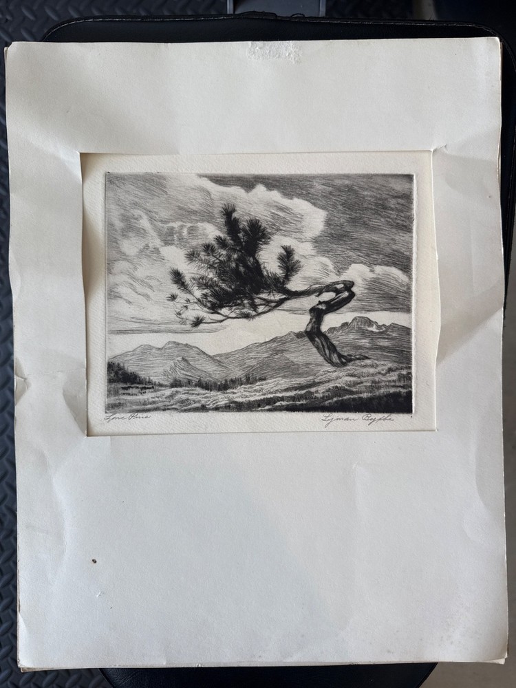 Colorado Artist Lyman Byxbe Original Etching. Lone Pine. Signed