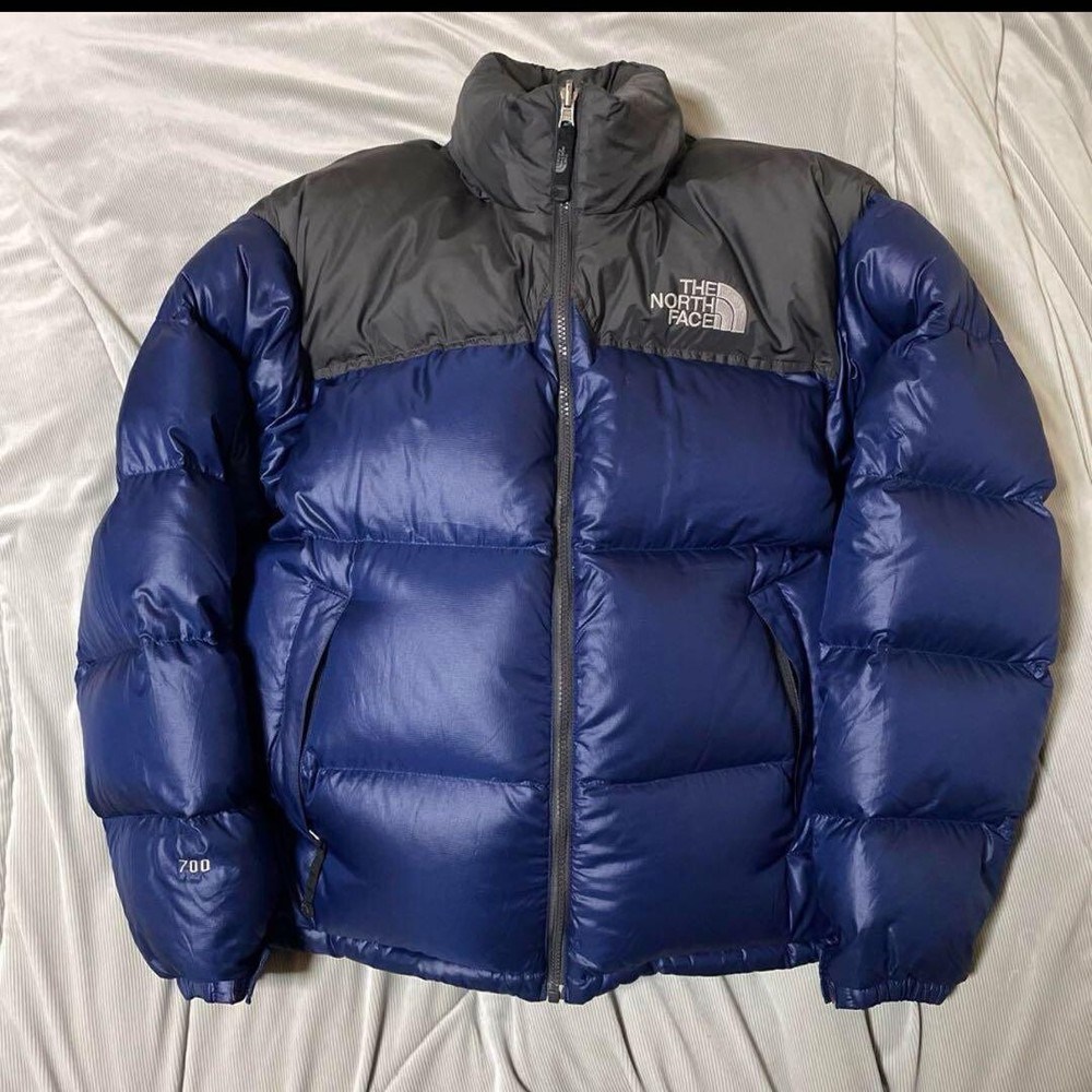 The North Face Down Jacket Nuptse Size M Men's Blue + Charcoal