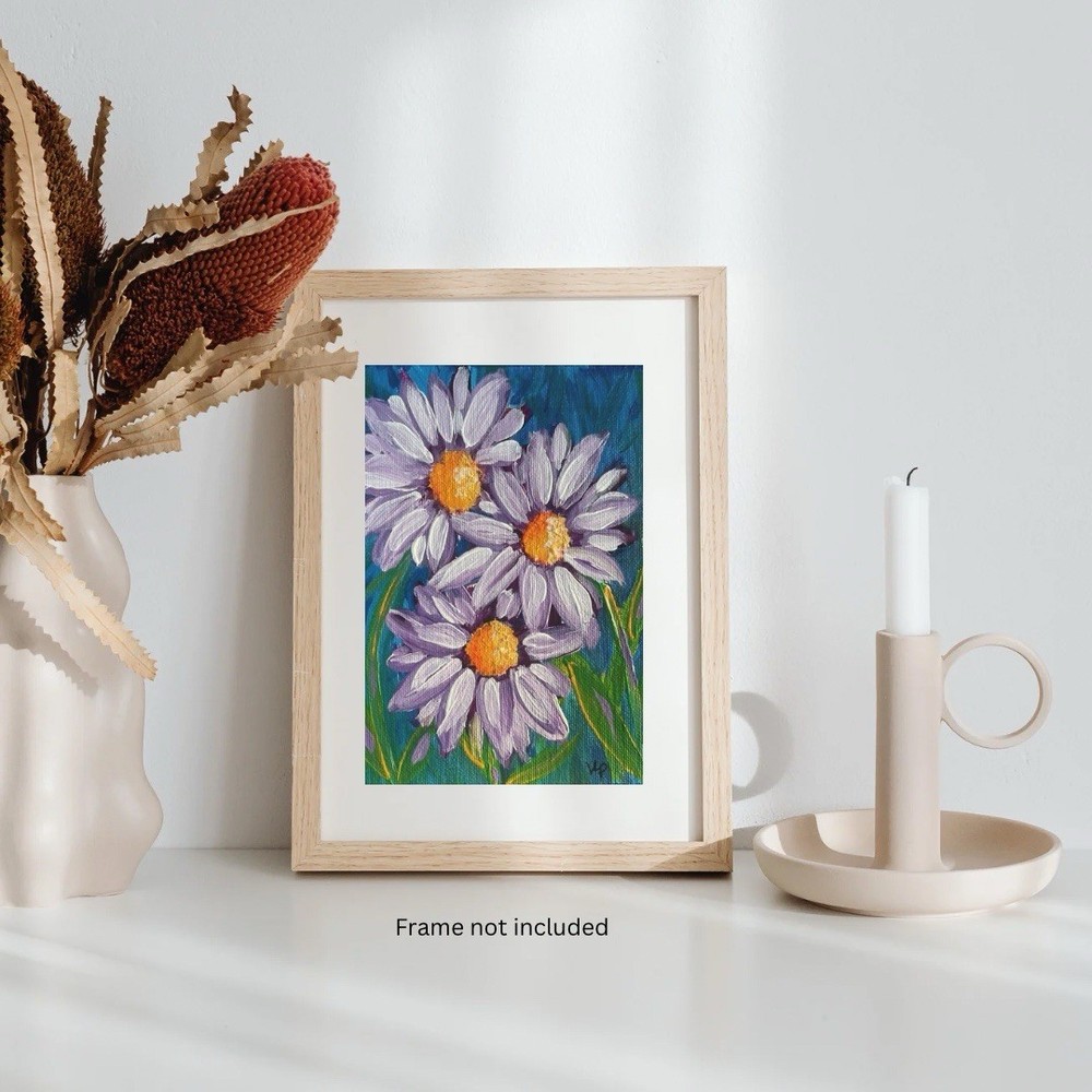 Purple Daisies Impressionist Abstract Floral Acrylic Small 5x7 Canvas Panel