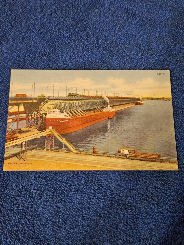 Loading Giant Freighters at Ore Docks on Lake Superior Minnesota MN Postcard