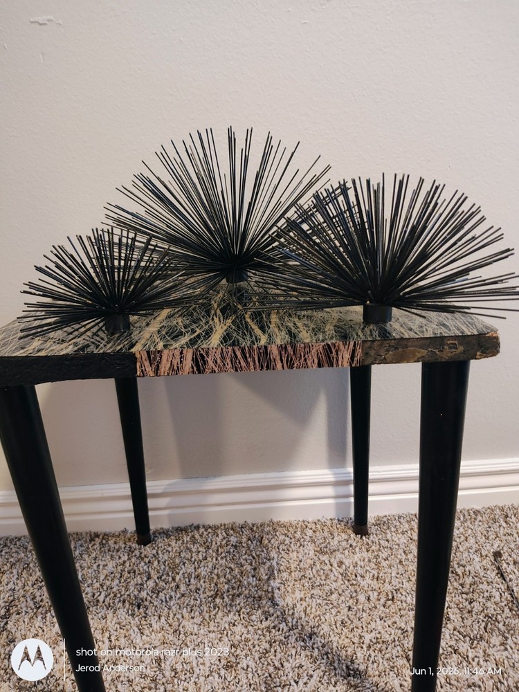 MCM Atomic Metal Starburst Set of 3 Black Gold Sea Urchin Wall or Table Decor