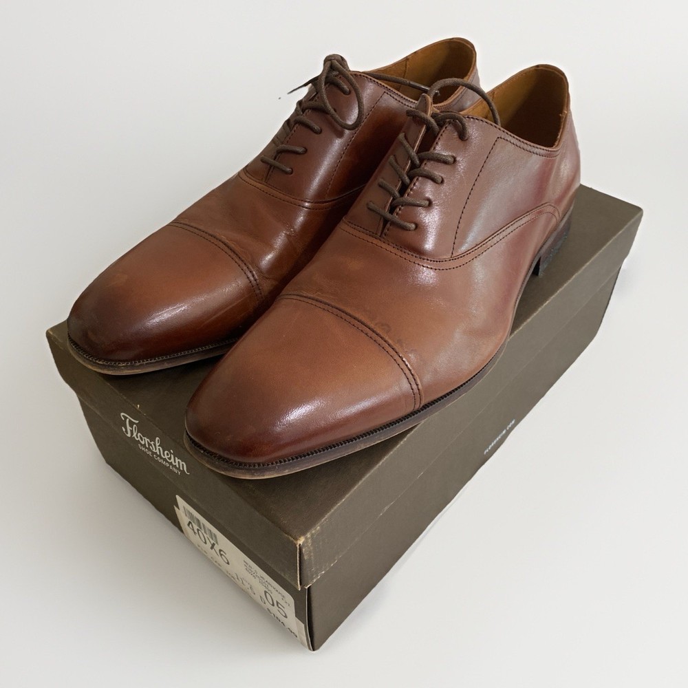 Florsheim Mens Cap Toe Oxford Dress Shoes Brown Leather Size 11.5D Comfort Foam