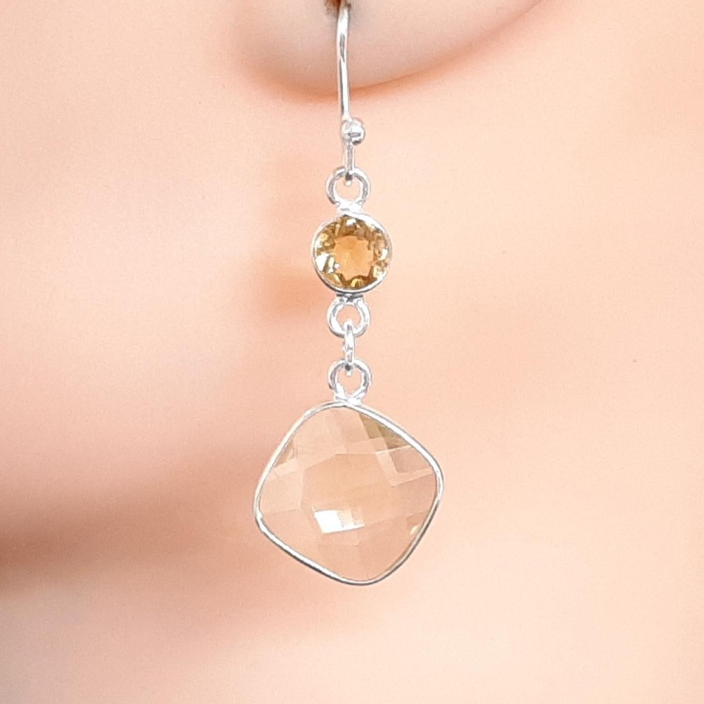 Vintage 11.70ctw Citrine 925 Sterling Silver Dangle Earrings 3.6g