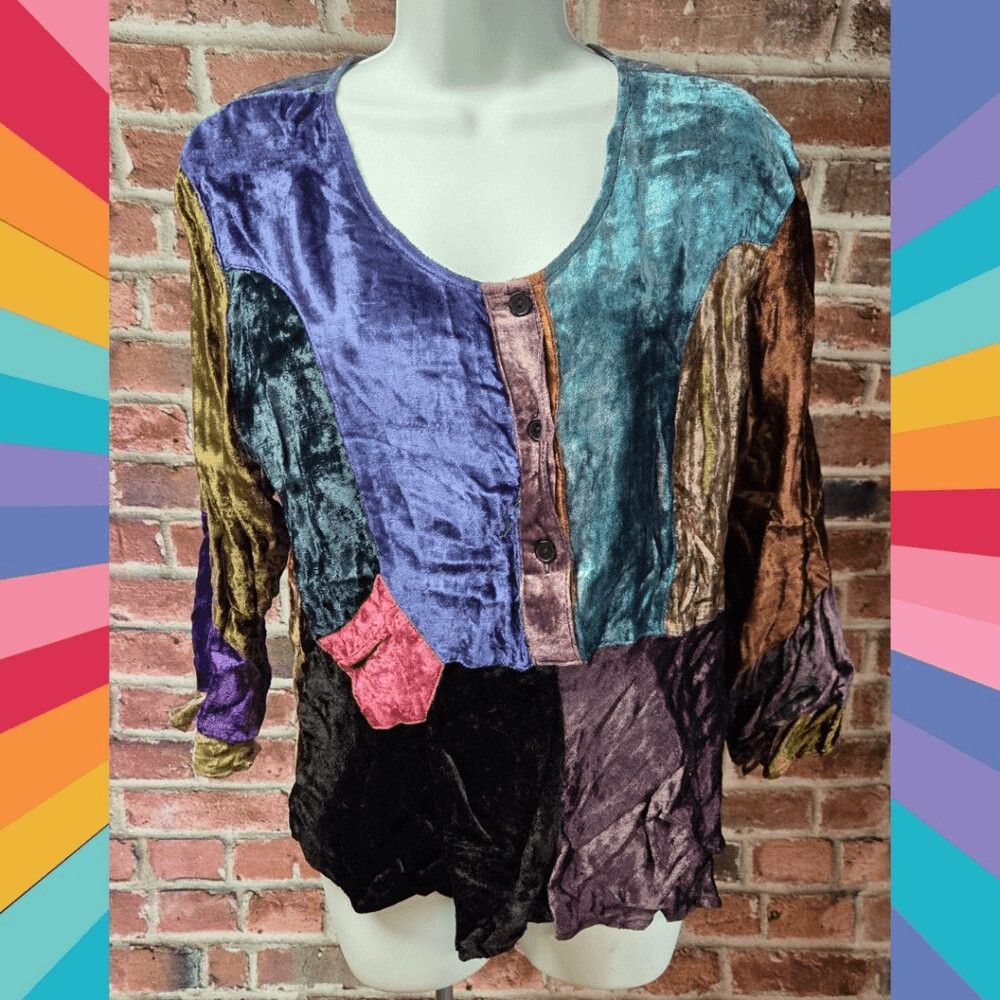 Sacred Threads Velvet Boho Patchwork Top  Women’s Size Medium  Vintage