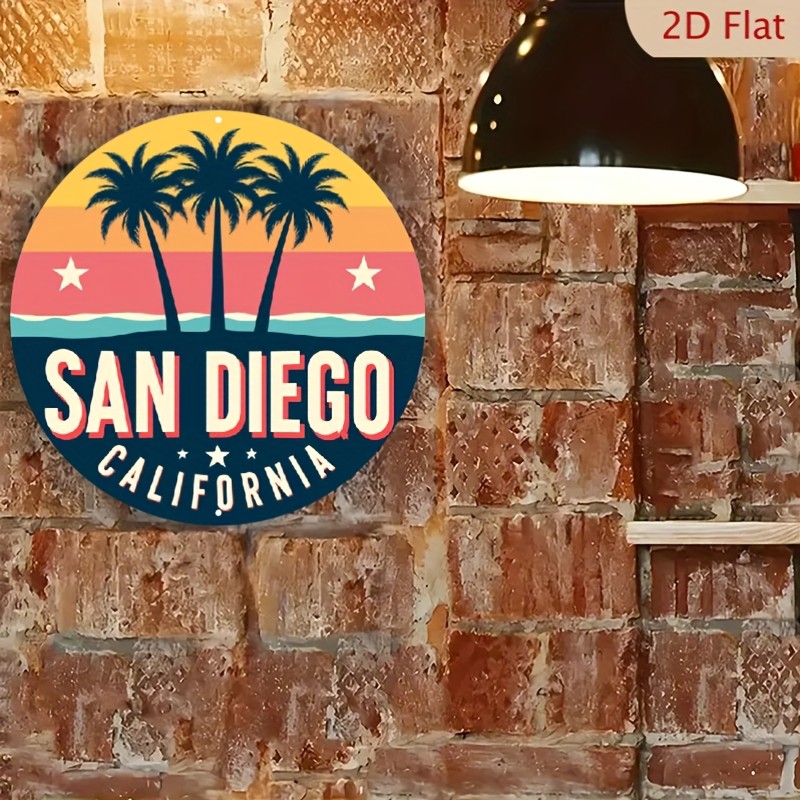 San Diego California Sunset Beach Scene Round Aluminum Wall Art