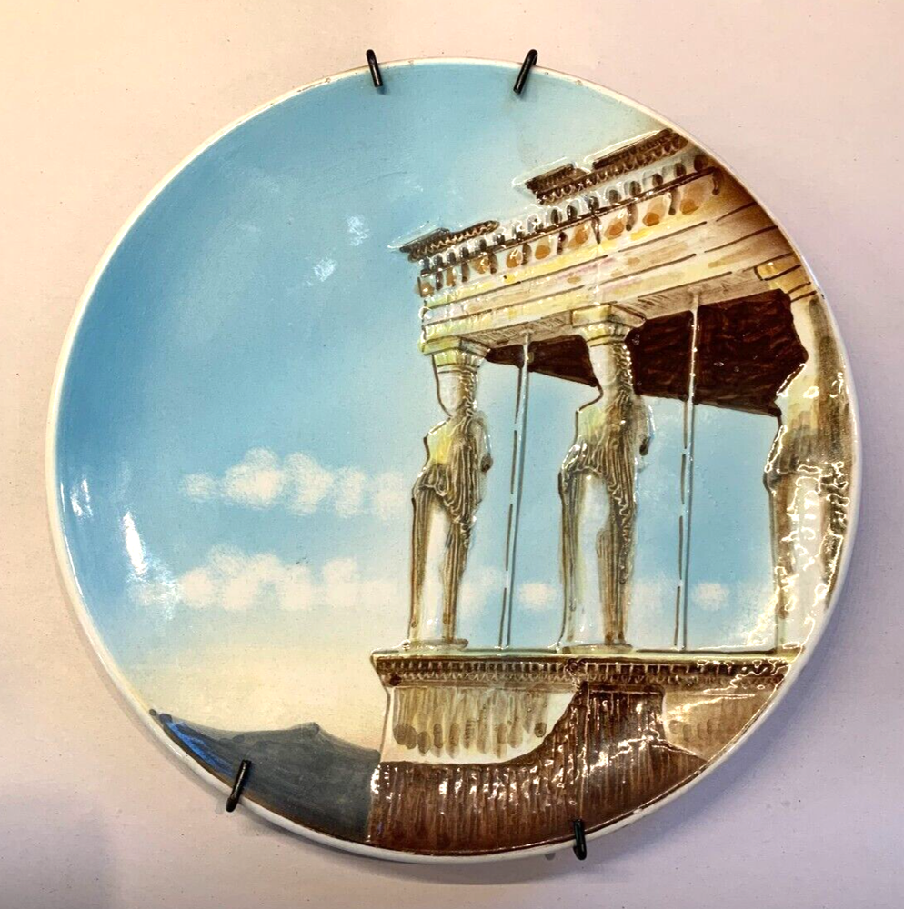 Rare GREEK PARTHENON Plate Hand-Painted Acropolis Statues Greece Made In Athens