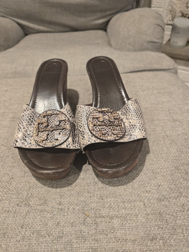 Tory Burch Snakeskin Leather Patti Wedge Sandals Size 10