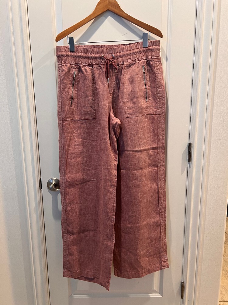 Athleta Cabo Red Linen Pants Wide Leg Drawstring Pants~~ Women's Size 14