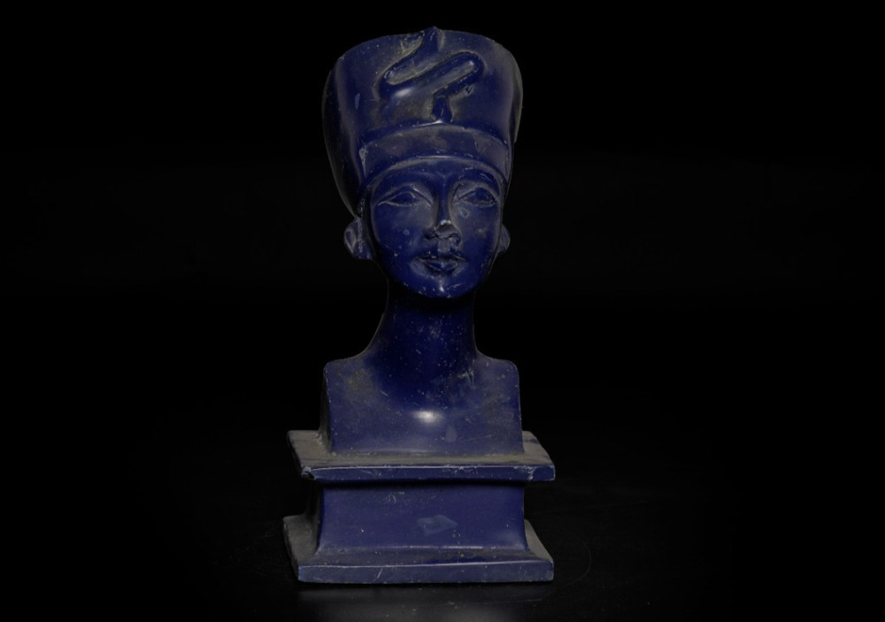 Ancient Egyptian Nefertiti Bust Blue Lapis Style Royal Statue Artifact Figure
