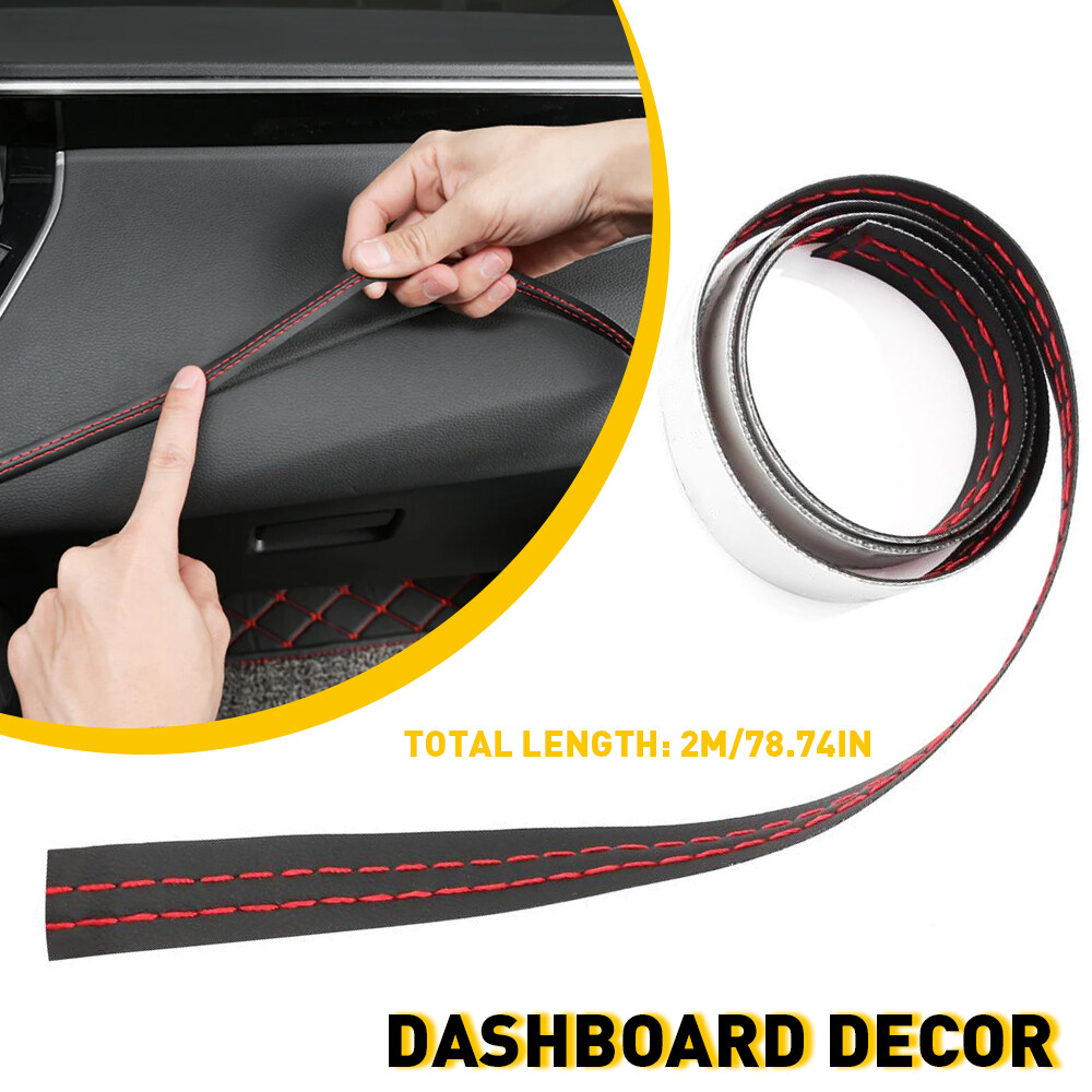 PU Leather Car Dashboard Decor Line Strip Sticker Moulding Trim Accessories Red