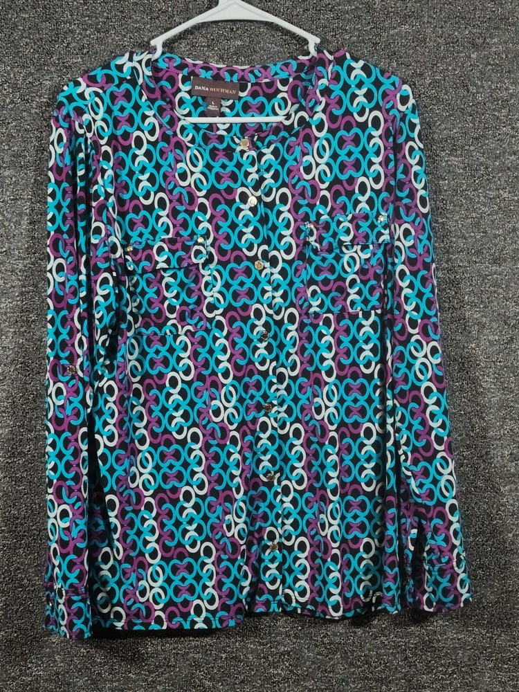 Dana Buchman Womens Long Sleeve Button Up Blouse Size L