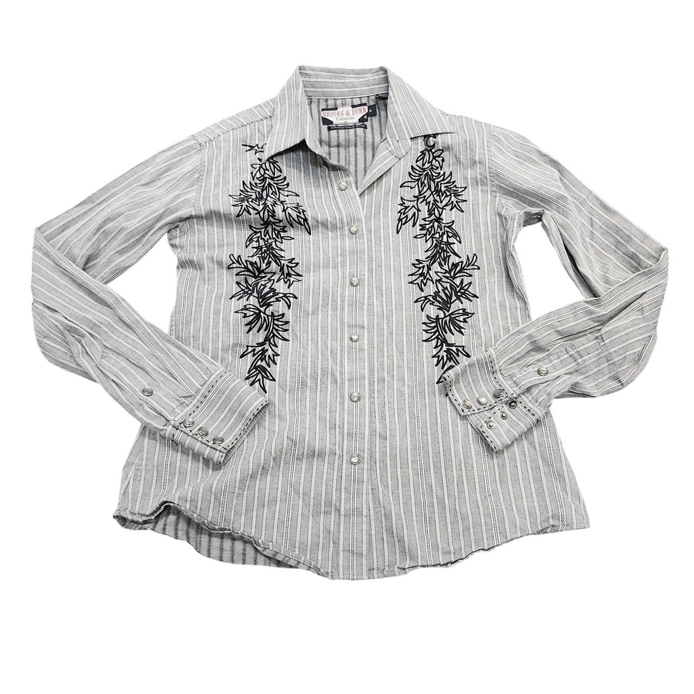 Brooks & Dunn Panhandle Slim Shirt Womens M Gray Embroidered Western Top