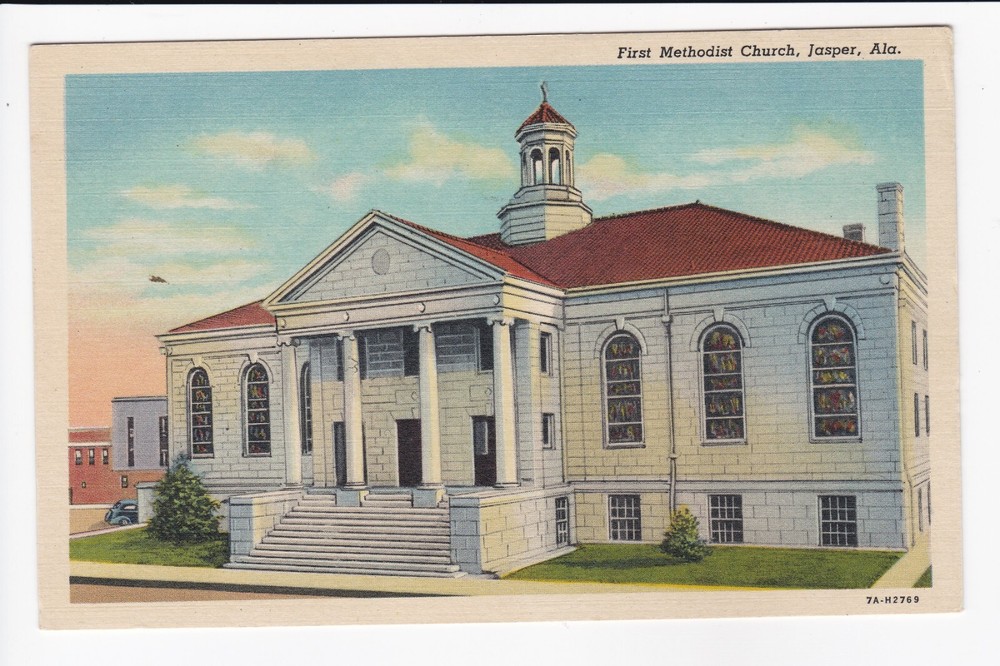 First Methodist Church Jasper Alabama Linen Postcard