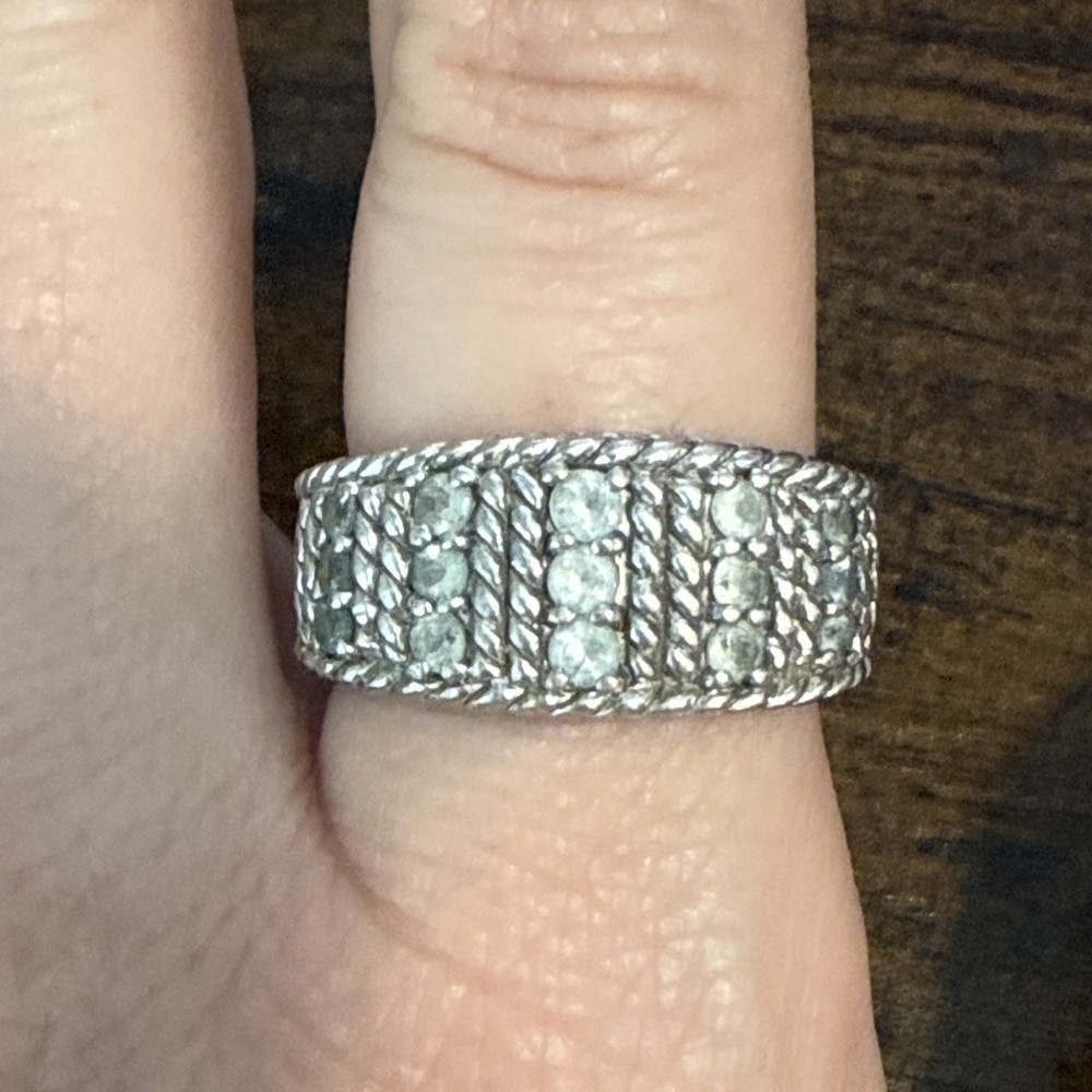 Judith Ripka Sterling 925 Silver CZ Baguette Wide Band Ring Size 8