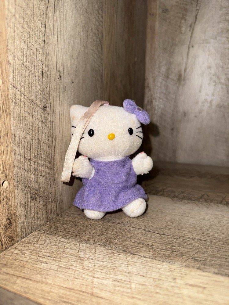 ⭐️ Vintage Sanrio Hello Kitty Plush Ornament 5” Purple dress Bow