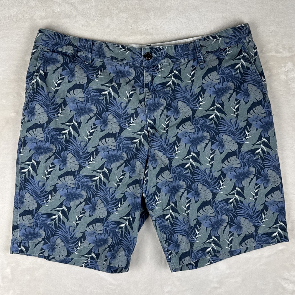 Dockers Shorts Mens 38 Blue Green Hawaiian Floral Chino Palm Flat Front Tropical