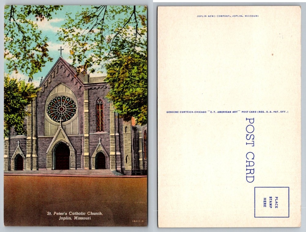 St. Peter's Catholic Church Joplin Missouri Vintage Postcard Curteich