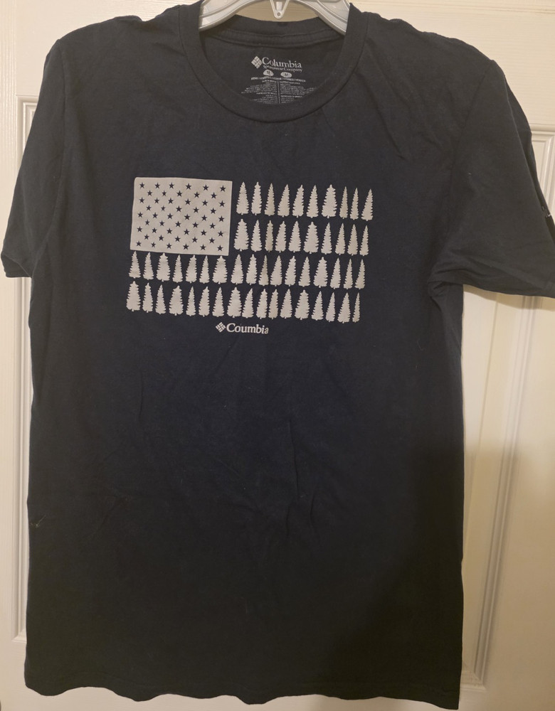 Columbia Men's Patriotic Outdoor Graphic Print T-Shirt Black M Cotton Crew