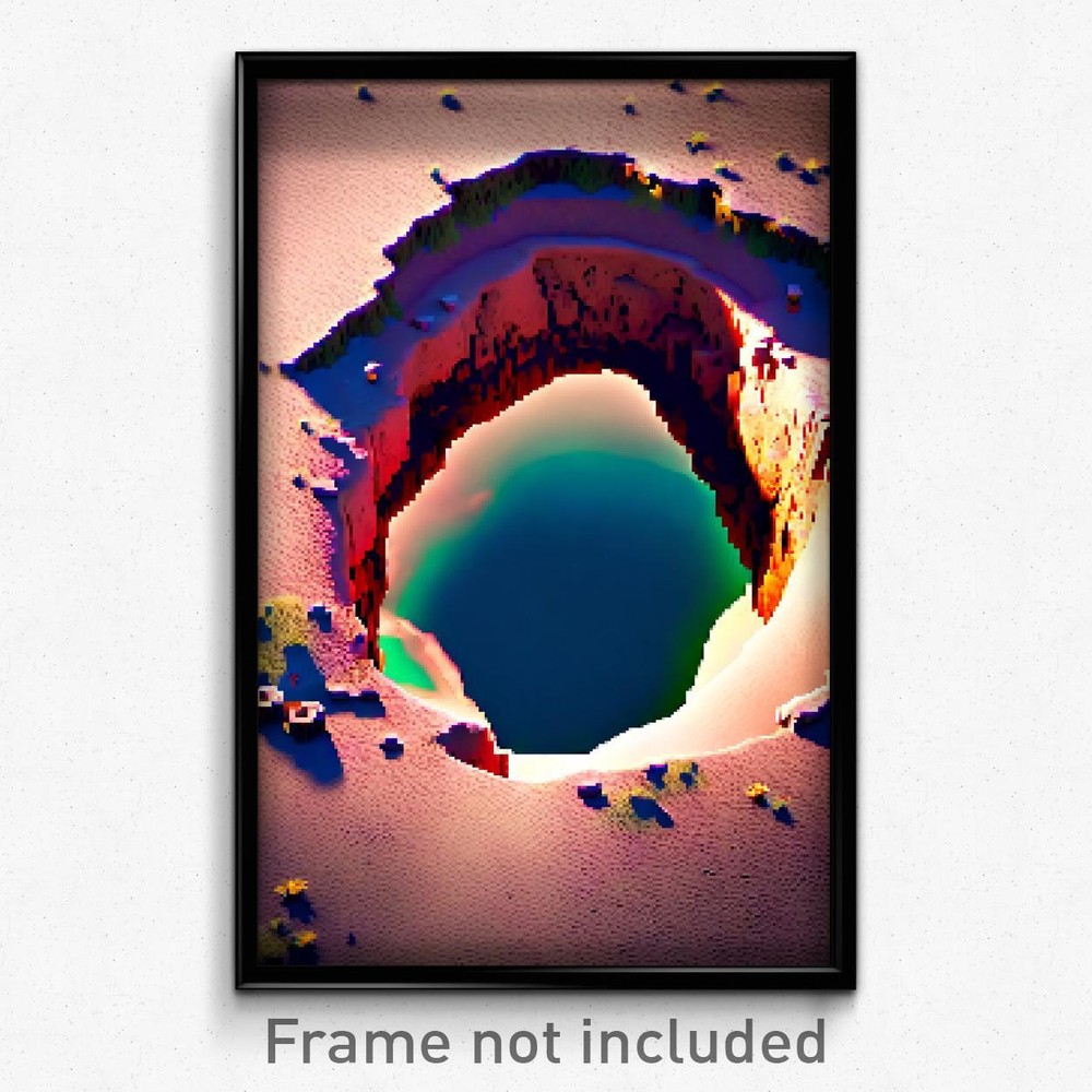 8 Bit Pixel Art Poster of a Psychedelic Humongous Sinkhole Video Game Print
