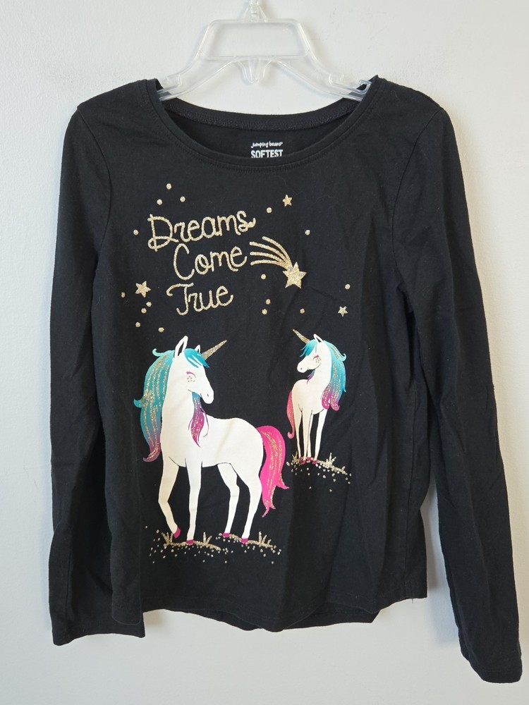 Jumping Beans Girls Size 7 Black Unicorn Dreams Come True Long Sleeve Graphic...