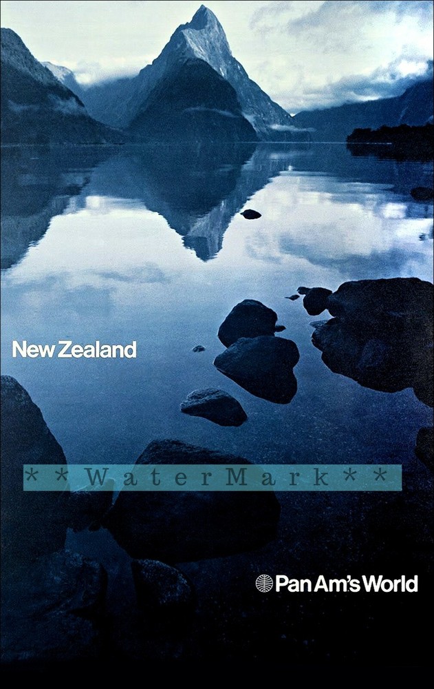 Pan Am Airline 1971 New Zealand Vintage Travel Poster Retro Art