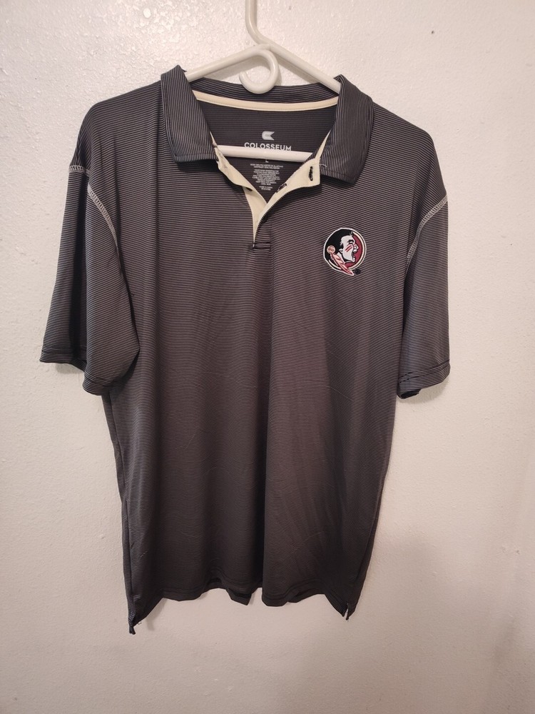 Colosseum FSU Florida State Seminoles Short Sleeve Polo Shirt Mens L Gray Black