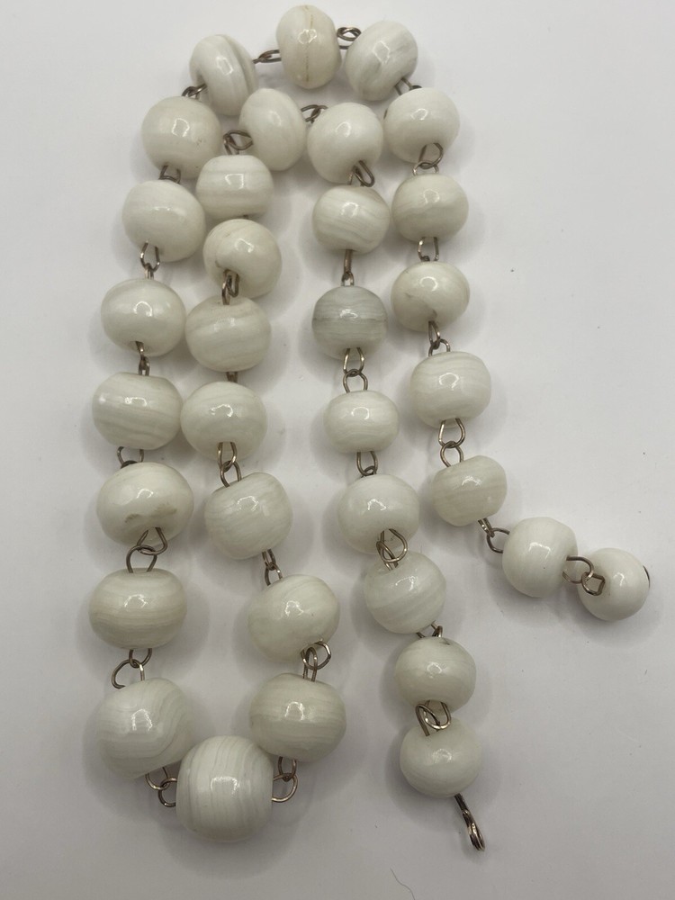 Handmade vintage White Lace Agate Bead Necklace