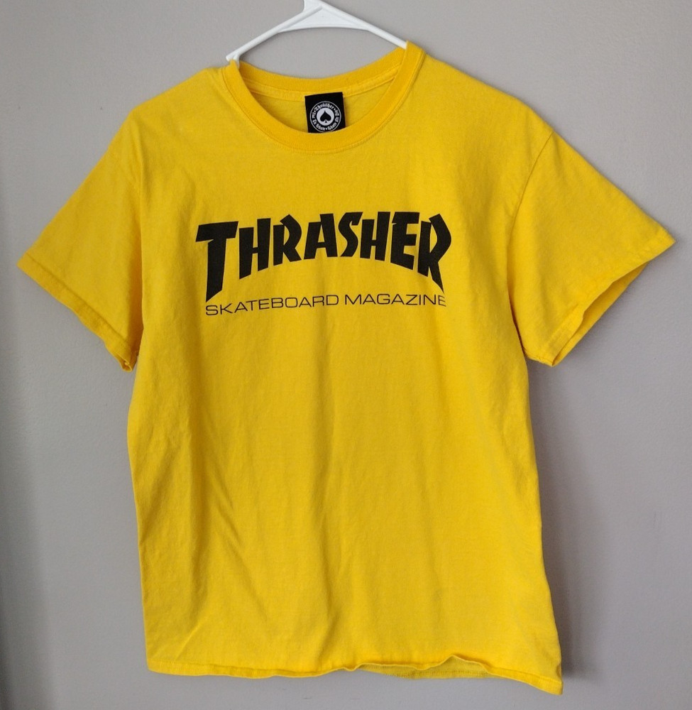 Thrasher Yellow Skateboard Magazine San Francisco T-Shirt Size Medium Cotton