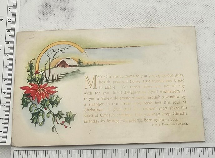 Antique Ephemera Postcard Posted 1916 Embossed Xmas Washington 1c stamp