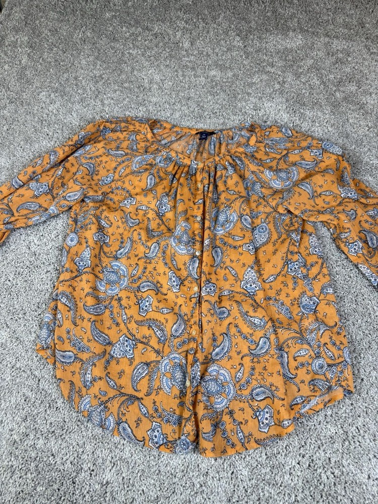 Lauren Ralph Lauren Shirt Size L Paisley Pintuck Peasant Blouse 100% Cotton Boho