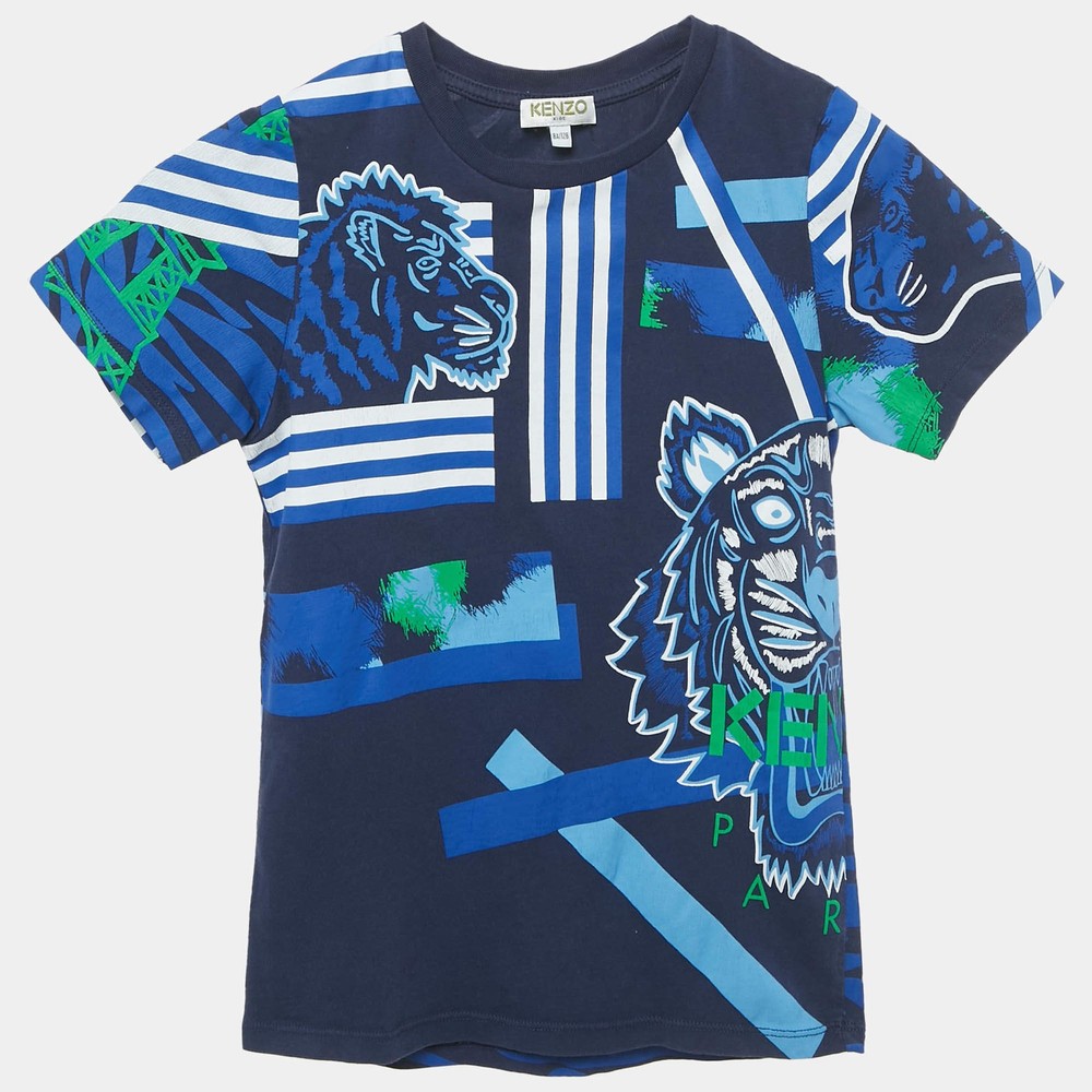 Kenzo Kids Navy Blue Printed Short Sleeve Cotton TShirt 8Yrs