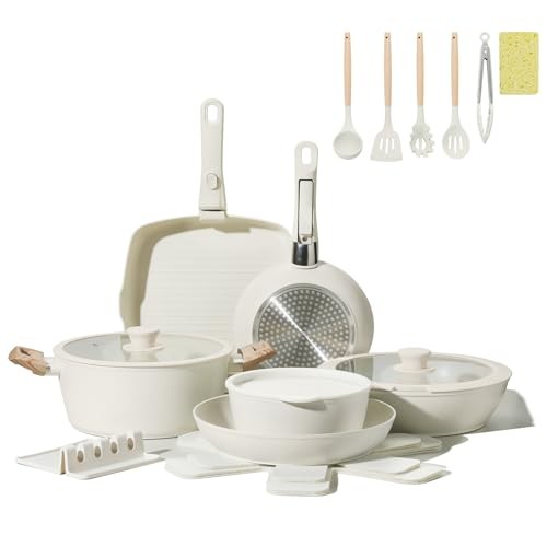 23PCS Cream Ceramic Nonstick Cookware Set – 23-Piece Durable & Eco-Friendly Kitchen Essentials